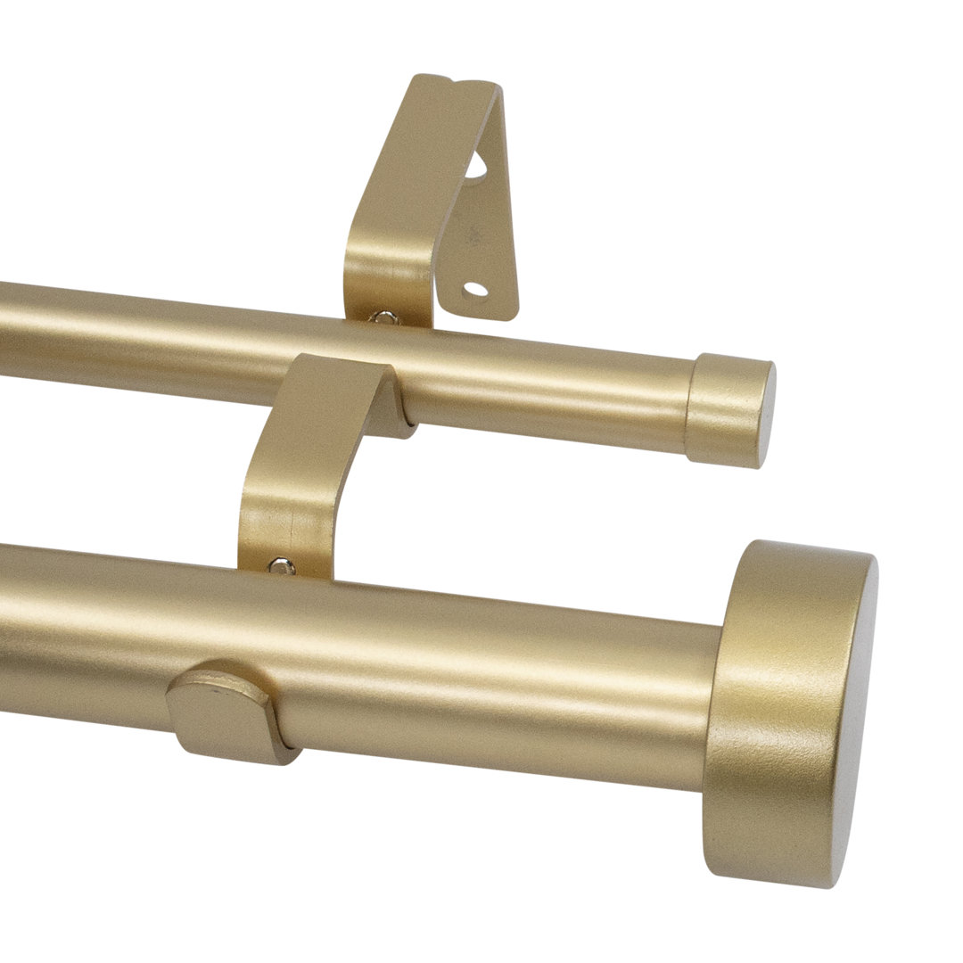 Meriville 1-Inch Diameter Double Window Treatment Curtain Rod, Vico End Cap Finial, Royal Gold with Gold Finial